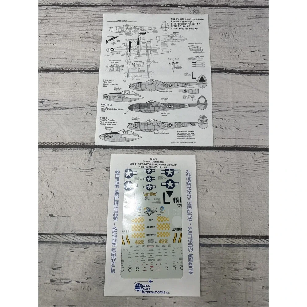 SUPER SCALE 1/48 P-38J/L LIGHTNINGS DECALS 48-676 New